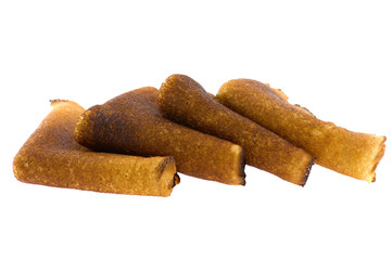 Yellow pancake on white