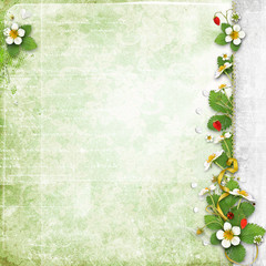 green background with strawberry