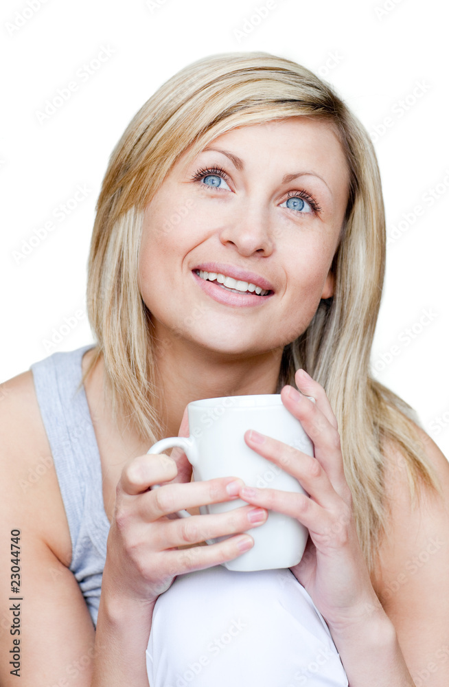 Canvas Prints Bright woman holding a cup of coffee