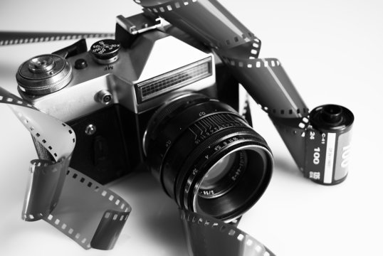 Classic 35mm SLR camera and film