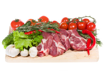 Raw meat with vegetables