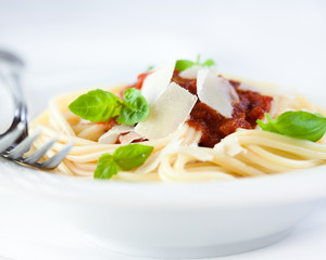 Spaghetti with tomato sauce and parmesan