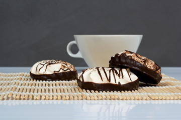 sweet dessert cakes marshmallows covered with chocolate