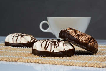 sweet dessert cakes marshmallows covered with chocolate