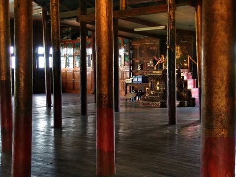 Myanmar, Inle Lake - Nga Phe Chaung Monastery interior