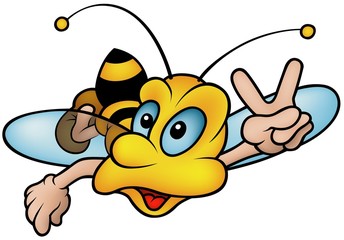 Flying Wasp - Colored Hand Drawn illustration