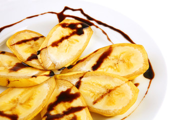sliced banana with chocolated