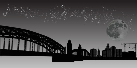 bridge in cuty at night illustration