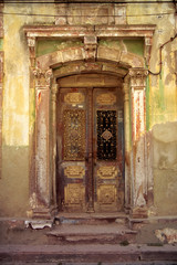 an architectural detail of a ruinous door