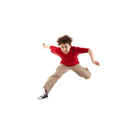 Boy jumping isolated on white background