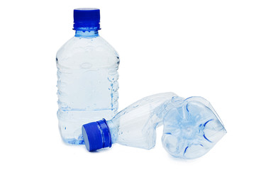 The crumpled plastic bottle isolated on white