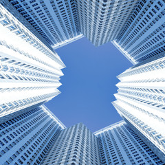 Fototapeta na wymiar Potencjalny widok na nowe, nowoczesne drapacze chmur budynku biznesu