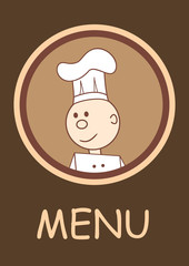 Cafe or restaurant menu with happy smiling chef