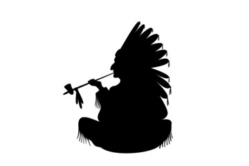 indian chief sitting and smoking Illustration on a white © Lusia