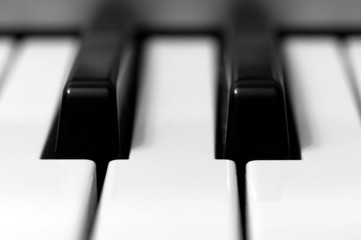 Close-up of black and white keys on a piano keyboard