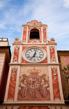 Clock Tower in city Loano, Liguria, Italy