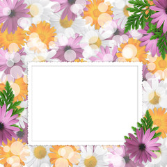 Card for the holiday  with flowers on the flowers background