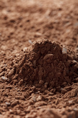 pile of cocoa powder with small pieces of chocolate  background,