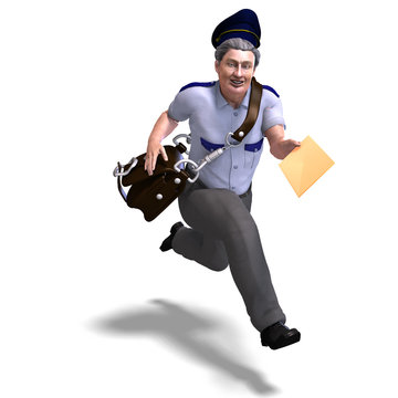 very sweet postman running to you. 3D rendering with clipping pa