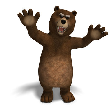 cute and funny toon bear. 3D rendering with clipping path and sh