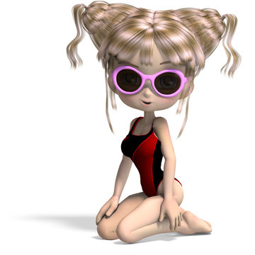 twee toon girl with sun glasses. 3D rendering with clipping path