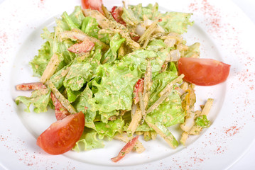 Salad of squid with roast chiken