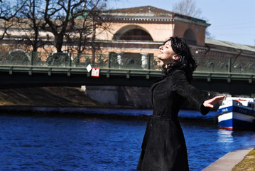 Sensuality woman on the river channel background