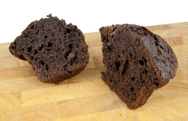 chocolate muffin on chopping block