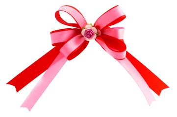 Threefold bow from a red and pink tape
