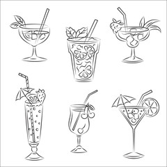 Set of vector sketches " Party cocktails"