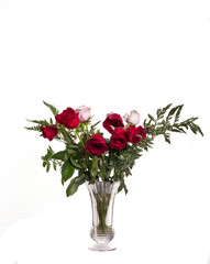 Bouquet of Pink and Red Roses on White