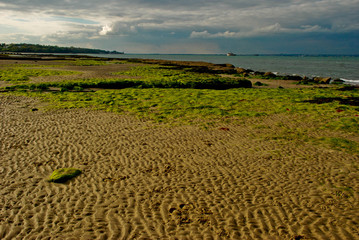 beach with sea in the isle of wight with stormy sky