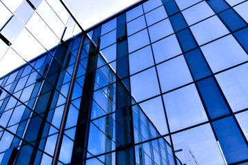 Blue abstract diagonal crop of modern office skyscraper