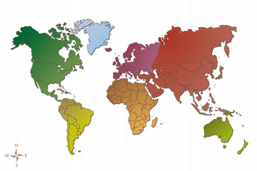 Fototapeta na wymiar Carte du Monde et continents, vecteur