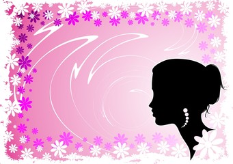 Ragazza Su Sfondo di Fiori-Girl and Flowers Background-Vector