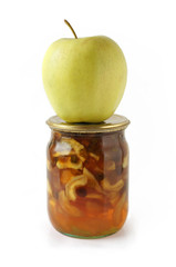Apple and apple jam on white background