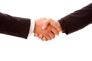 Business men hand shake in white background