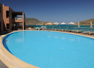 Swimming pool area, Crete, Greece