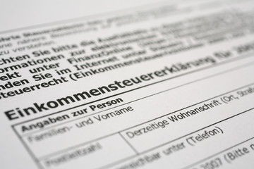 Formular f&uuml;r die Einkommensteuererkl&auml;rung