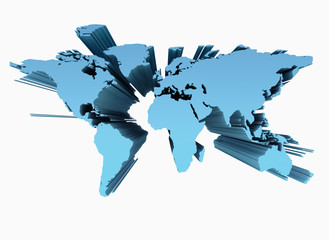 World map extruded isolated on white