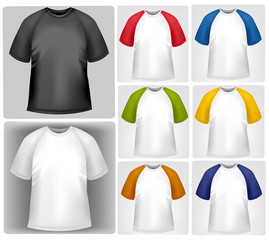 Black, white and colored sporty polo shirts. Vector.