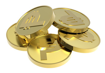 Gold coins isolated on a white background.