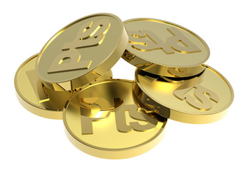 Gold coins isolated on a white background.