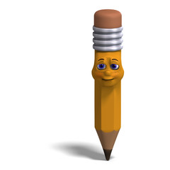 cute and funny cartoon pen with a lovely face. 3D rendering with