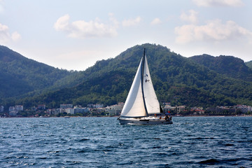 Fototapeta na wymiar The sea and yacht. Turkey. Marmaris