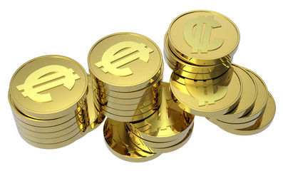 Stacks of gold coins isolated on a white background