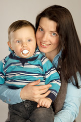 Smiling mother and son