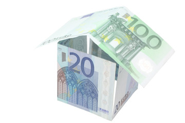 20 euro and 100 euro banknotes in the form of house