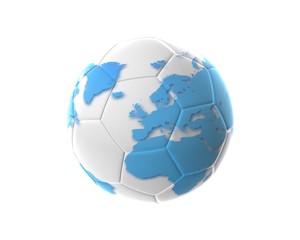 Fototapeta na wymiar pallone da calcio con mappa mondiale