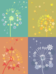 Set of 4 seasons metaphors with dandelion patterns.